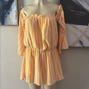 Yellow Striped Off-Shoulder Dress size L